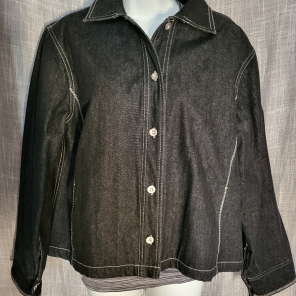 Vintage Black Denim Button Up Shirt Jacket sz L and pants 14 Spanner women - Picture 1 of 11